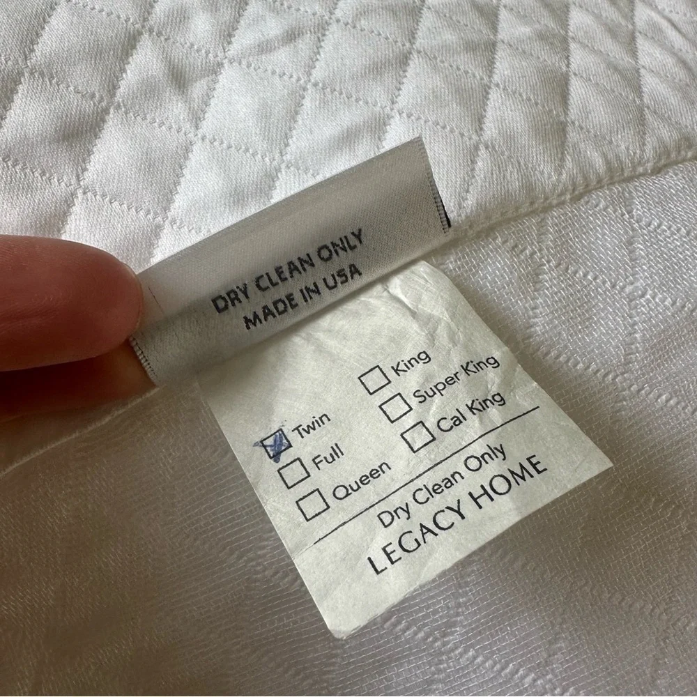 NEW Legacy Home Twin 100% Cotton Quilt Coverlet White Made In USA